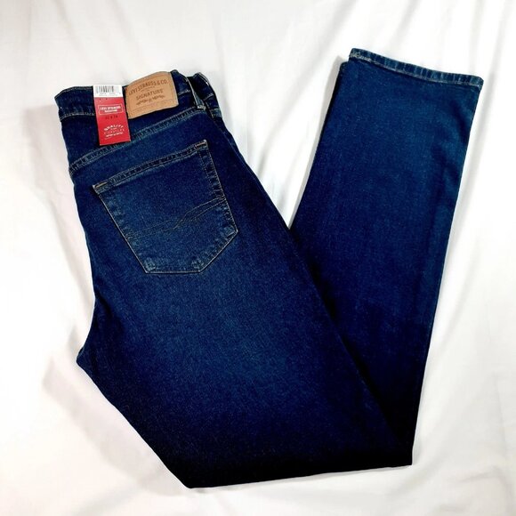 Levi Strauss Signature Jeans Mens W32 L34 Athletic Fit Dark Wash Denim NWT - Picture 1 of 13